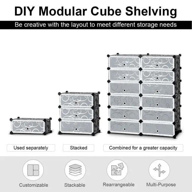 12-Cube DIY Portable Plastic Shoe Rack with Transparent Doors, photo 5 of 9