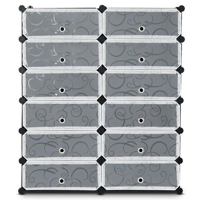 12-Cube DIY Portable Plastic Shoe Rack with Transparent Doors, photo 3 of 9