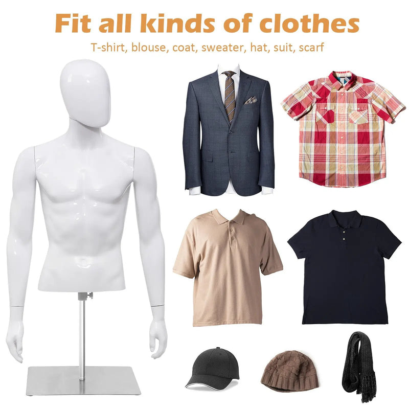 Plastic Half Body Head Turn Male Mannequin with Base by DirectDeals