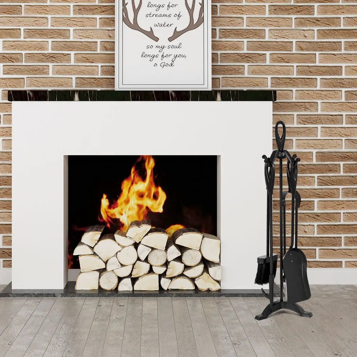 5 Pieces Rustic Heavy Duty Compact Wrought Iron Fireplace Tools Set, photo 3 of 16