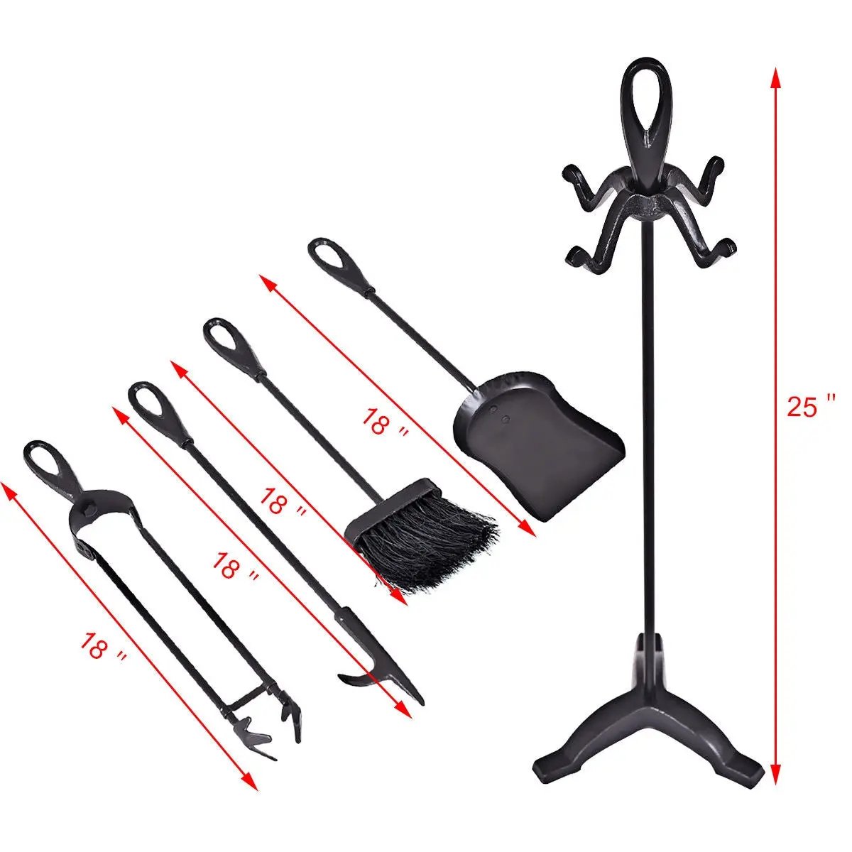 5 Pieces Rustic Heavy Duty Compact Wrought Iron Fireplace Tools Set by DirectDeals