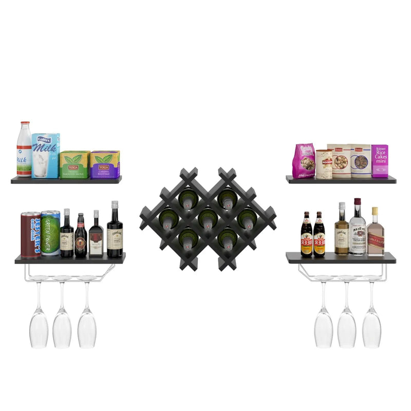 Set of 5 Wall Mount Wine Rack Set with Storage Shelves by DirectDeals