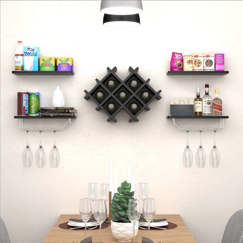 Set of 5 Wall Mount Wine Rack Set with Storage Shelves by DirectDeals