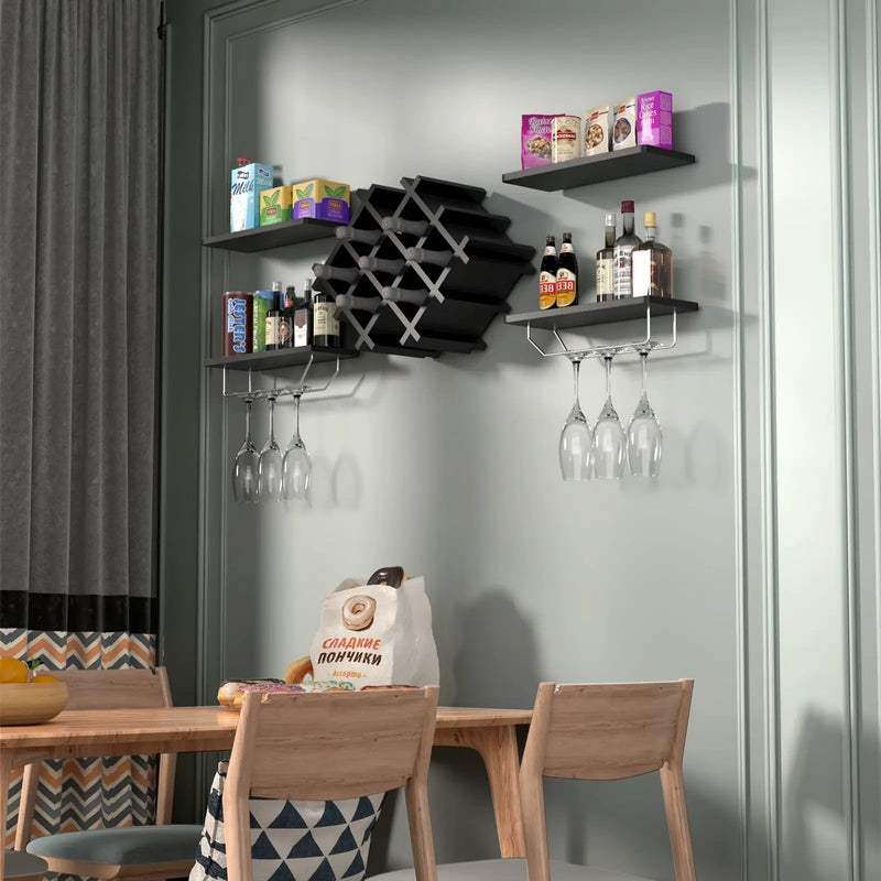 Set of 5 Wall Mount Wine Rack Set with Storage Shelves by DirectDeals