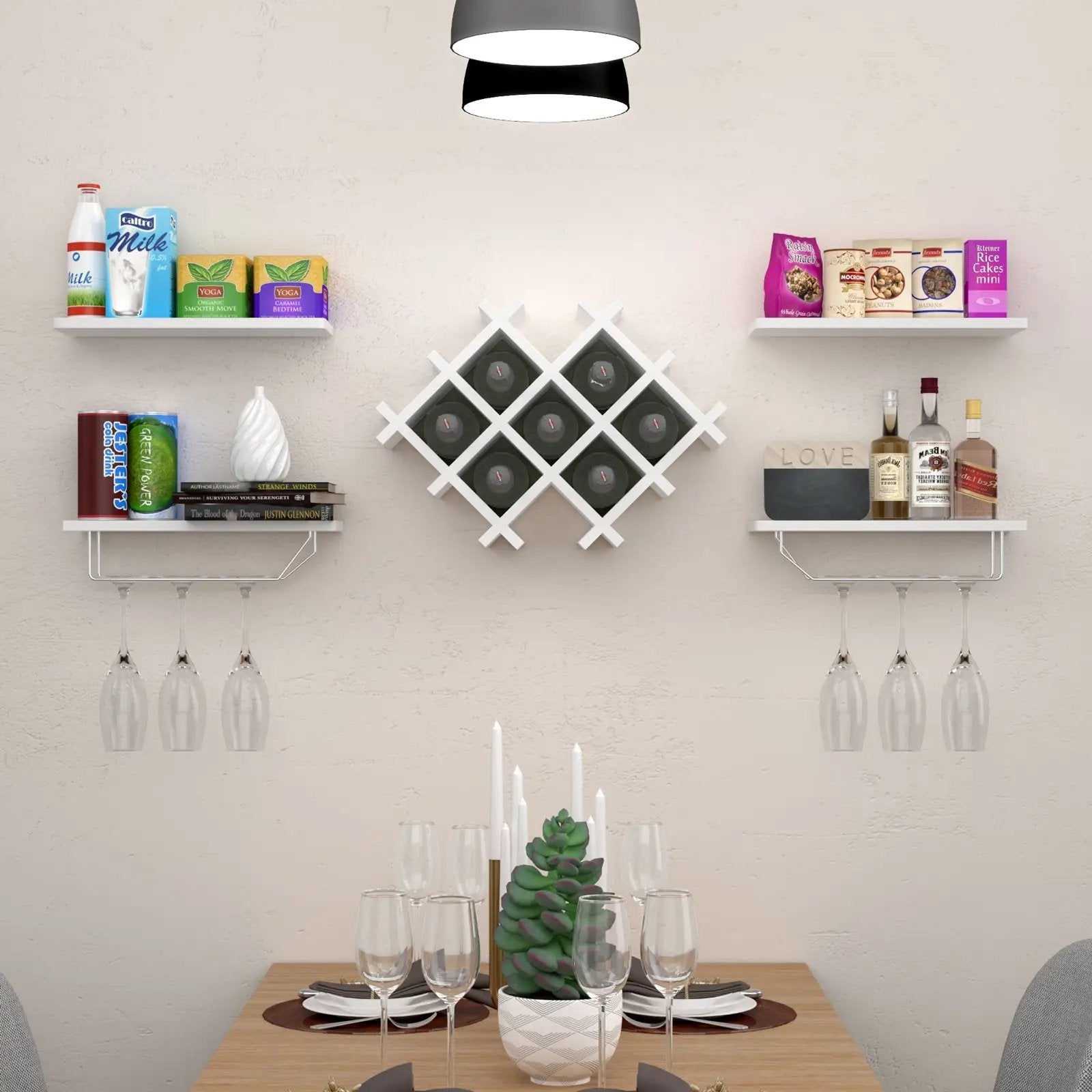 Set of 5 Wall Mount Wine Rack Set with Storage Shelves by DirectDeals