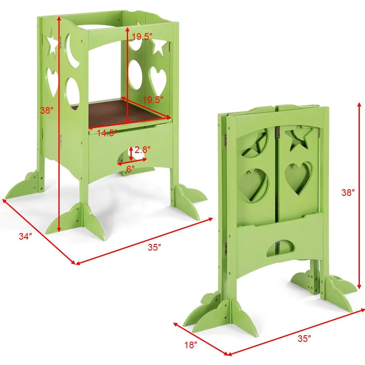 Folding Kids Kitchen Counter Step Stool-Green by DirectDeals