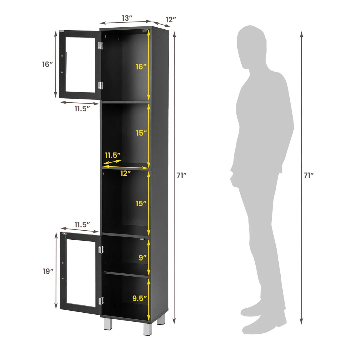 71 Inch Tall Tower Bathroom Storage Cabinet and Organizer Display Shelves for Bedroom, photo 20 of 32