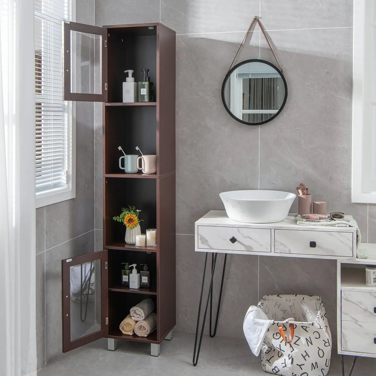 71 Inch Tall Tower Bathroom Storage Cabinet and Organizer Display Shelves for Bedroom by DirectDeals