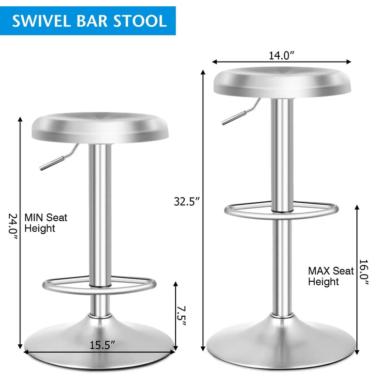 Modern Swivel Adjustable Height Bar Stool with Footrest for Pub Bistro Kitchen Dining by DirectDeals