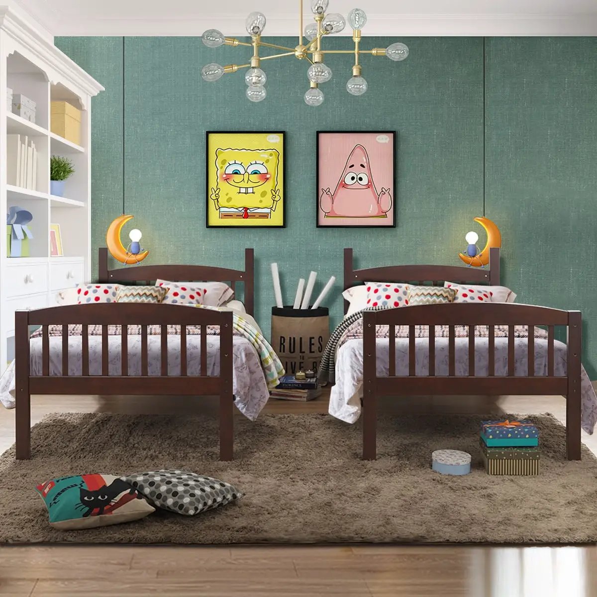 Solid Wood Twin Bunk Beds with Detachable Kids Ladder, photo 8 of 9