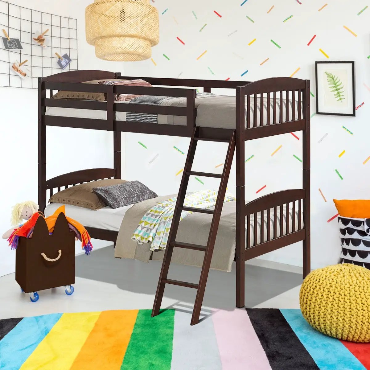 Solid Wood Twin Bunk Beds with Detachable Kids Ladder, photo 2 of 9