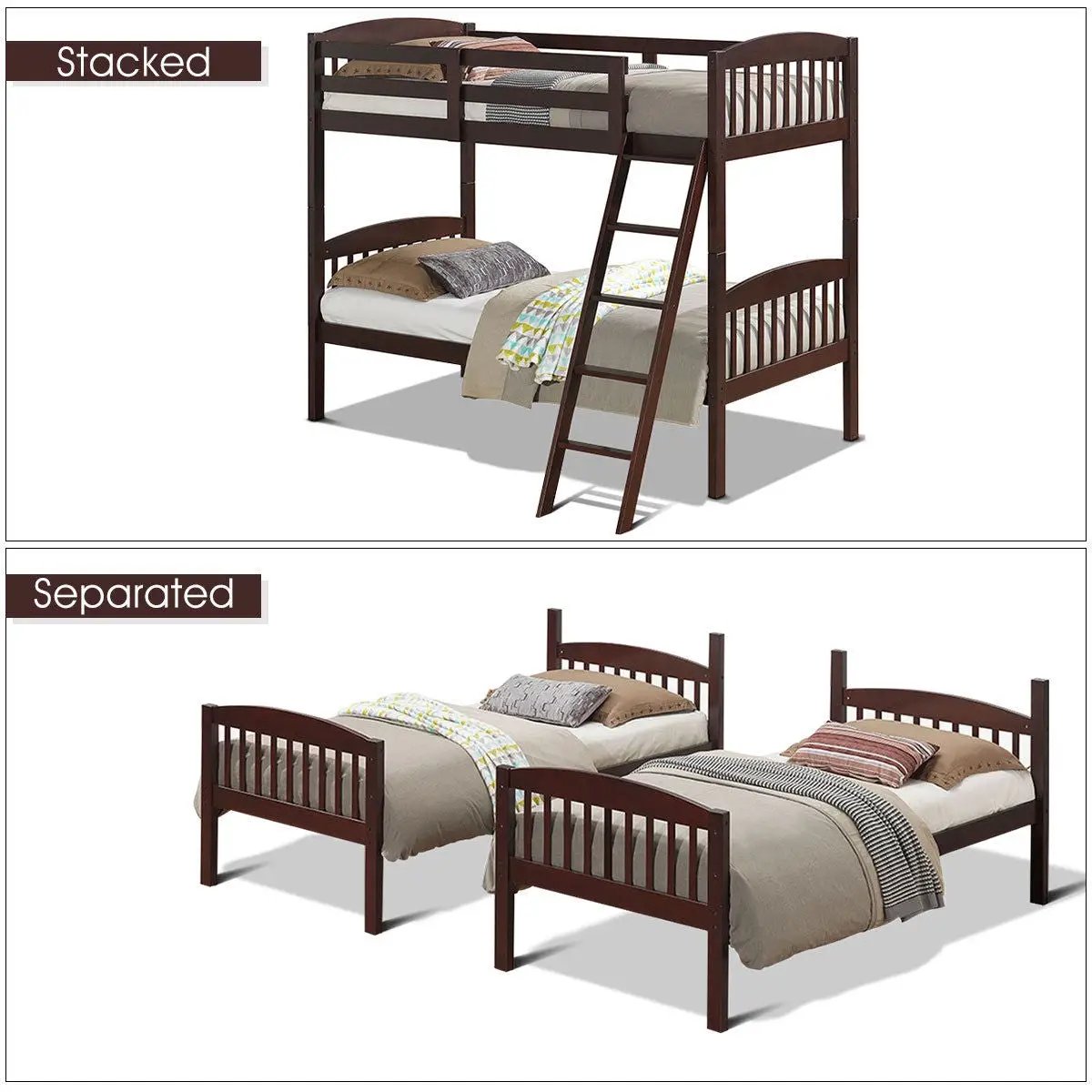 Solid Wood Twin Bunk Beds with Detachable Kids Ladder, photo 5 of 9