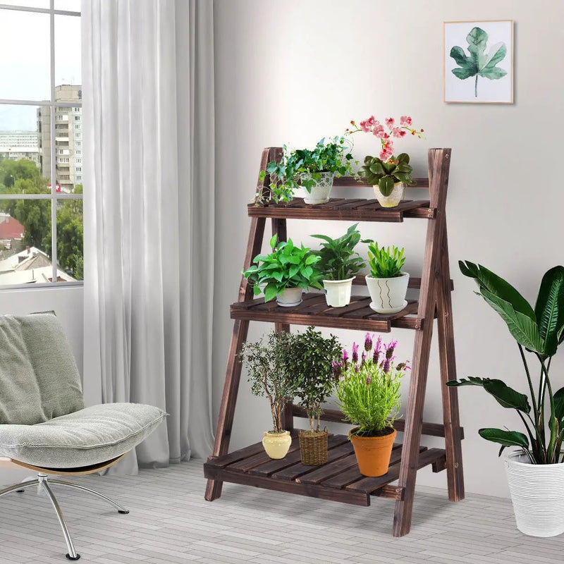 3 Tier Outdoor Wood Design Folding Display Flower Stand by DirectDeals
