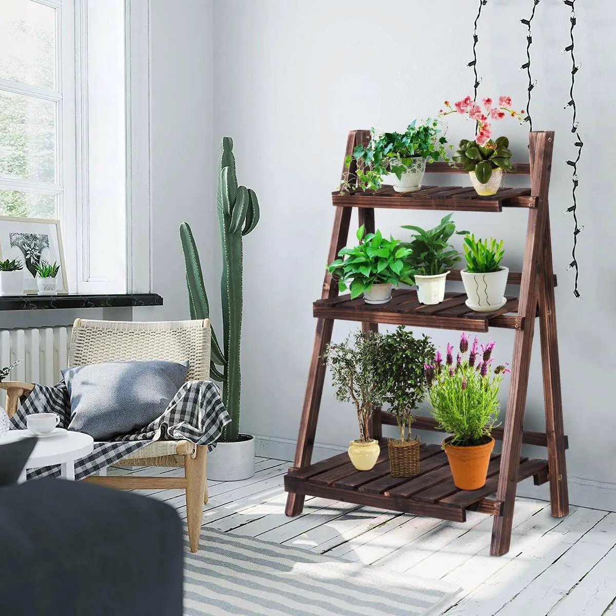 3 Tier Outdoor Wood Design Folding Display Flower Stand by DirectDeals