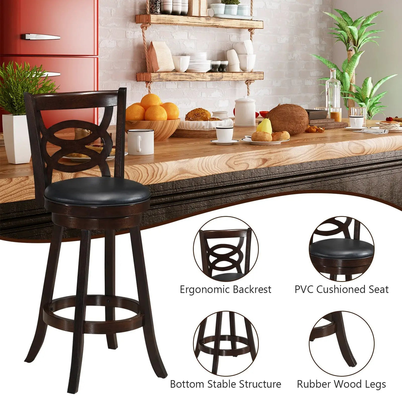 Counter Height Upholstered Espresso Swivel Dining Chair with Cushion Seat by DirectDeals