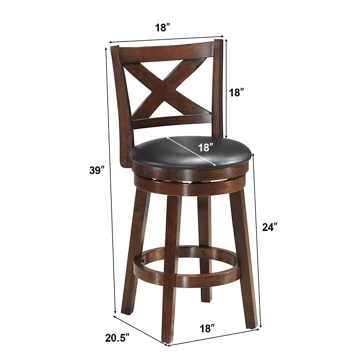 Swivel X-back Upholstered Counter Height Bar Stool with PVC Cushioned Seat, photo 7 of 13