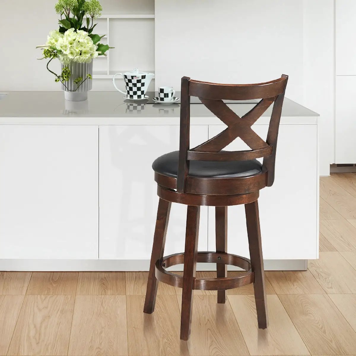 Swivel X-back Upholstered Counter Height Bar Stool with PVC Cushioned Seat by DirectDeals