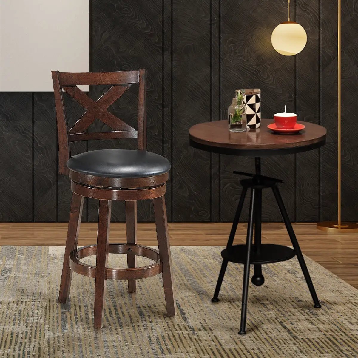 Swivel X-back Upholstered Counter Height Bar Stool with PVC Cushioned Seat, photo 11 of 13