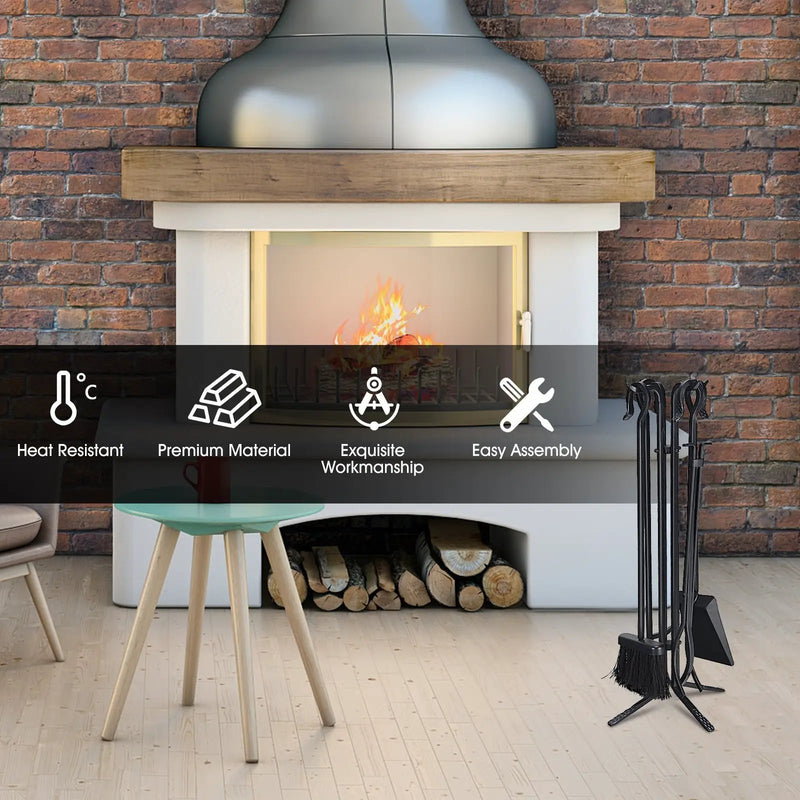 5 Pieces Fireplace Iron Standing Tools Set by DirectDeals