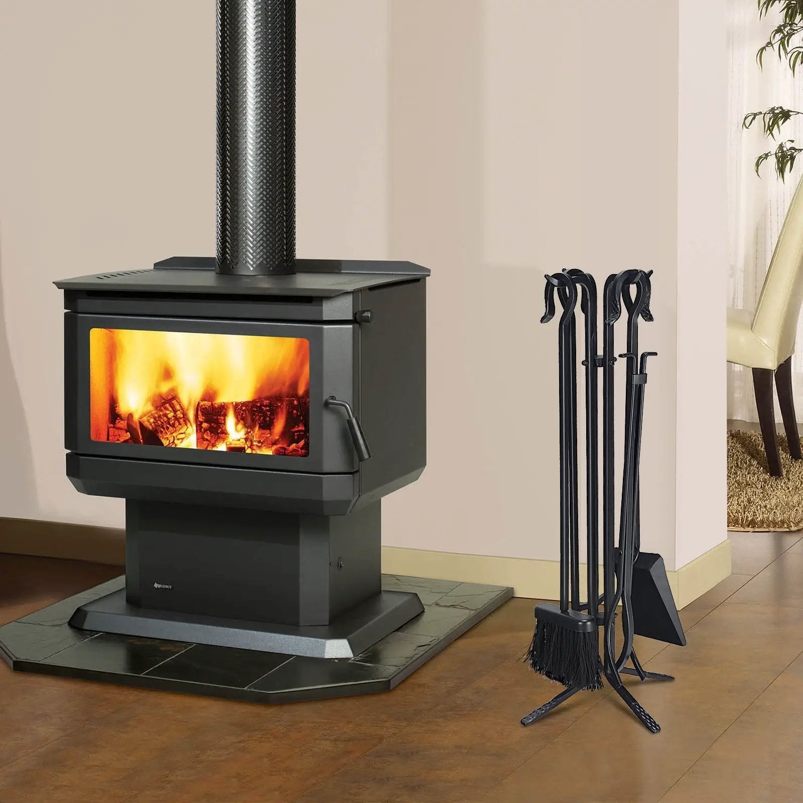5 Pieces Fireplace Iron Standing Tools Set by DirectDeals