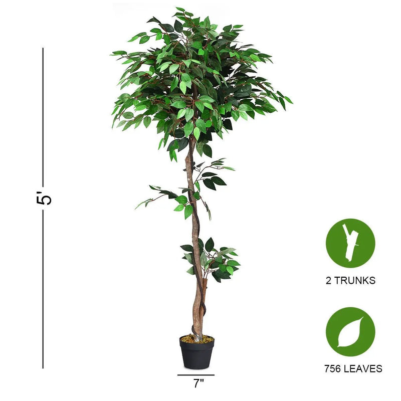 5.5 Feet Artificial Ficus Silk Tree with Wood Trunks by DirectDeals