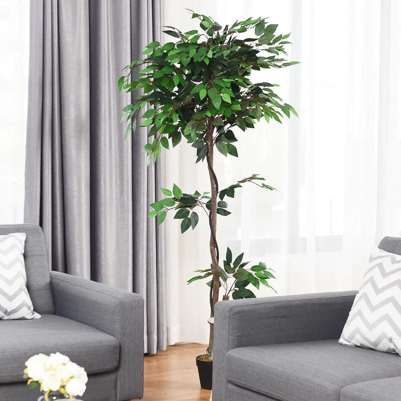 5.5 Feet Artificial Ficus Silk Tree with Wood Trunks by DirectDeals