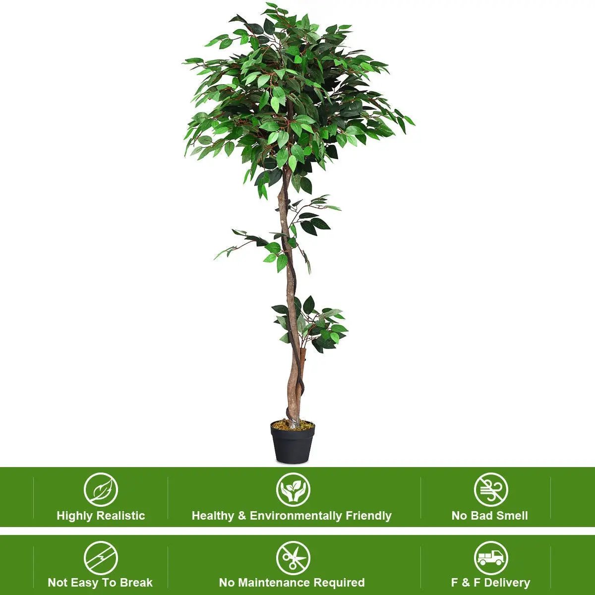 5.5 Feet Artificial Ficus Silk Tree with Wood Trunks by DirectDeals
