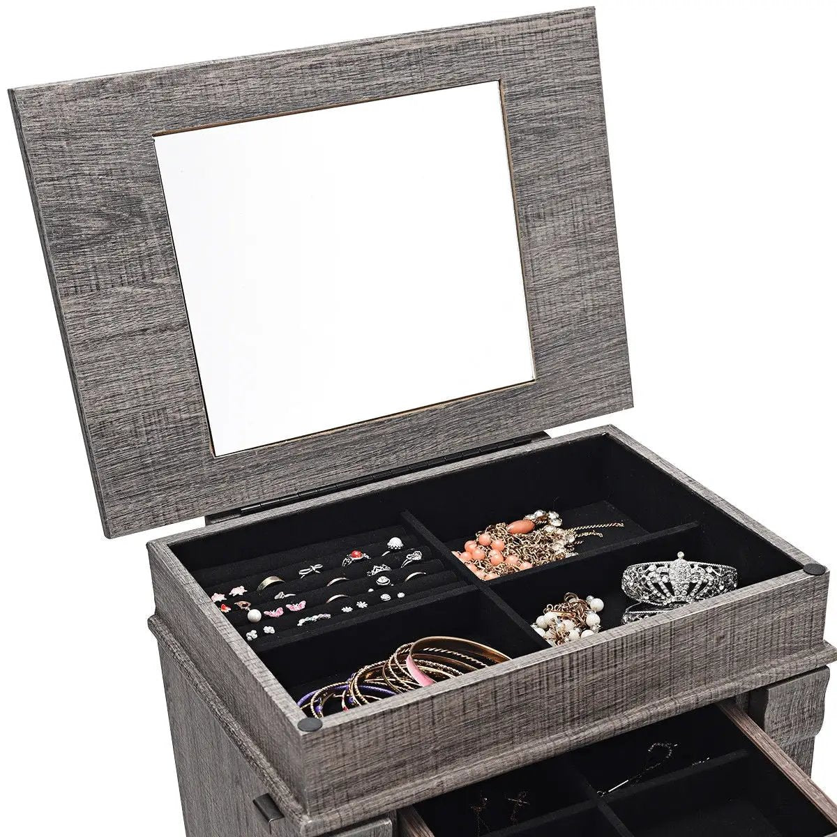 Standing Jewelry Cabinet Storage Organizer with Wooden Legs-Gray by DirectDeals