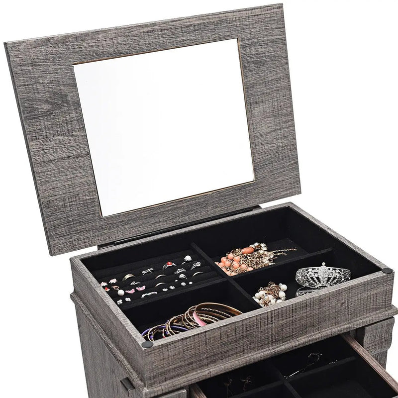 Standing Jewelry Cabinet Storage Organizer with Wooden Legs-Gray by DirectDeals