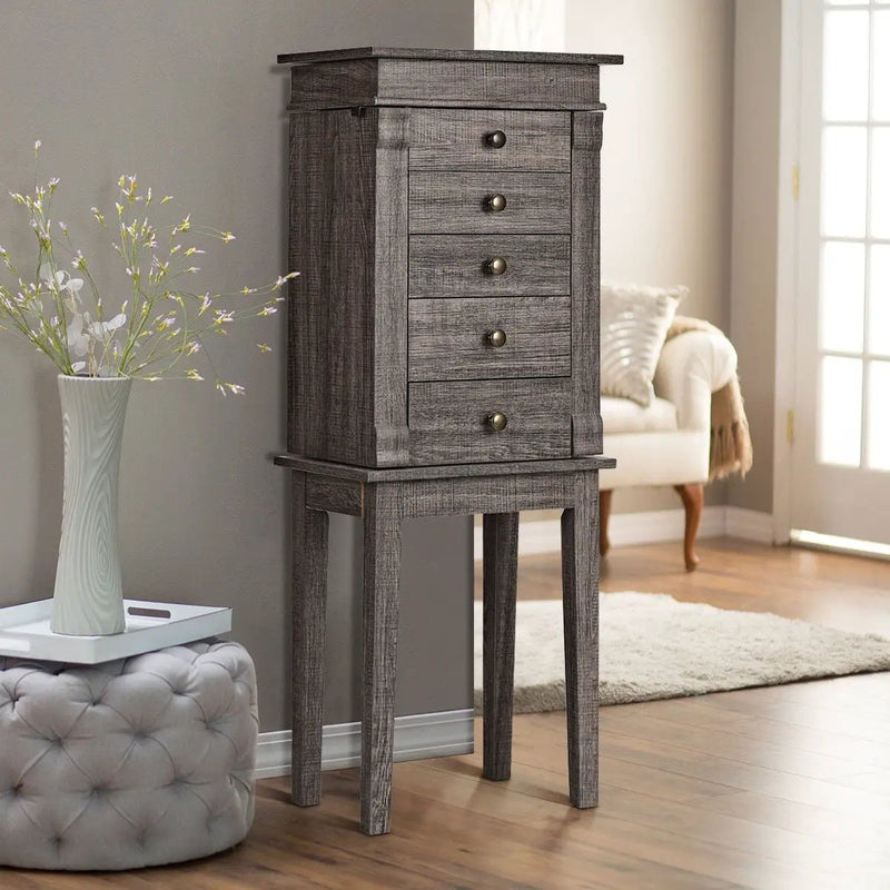 Standing Jewelry Cabinet Storage Organizer with Wooden Legs-Gray by DirectDeals