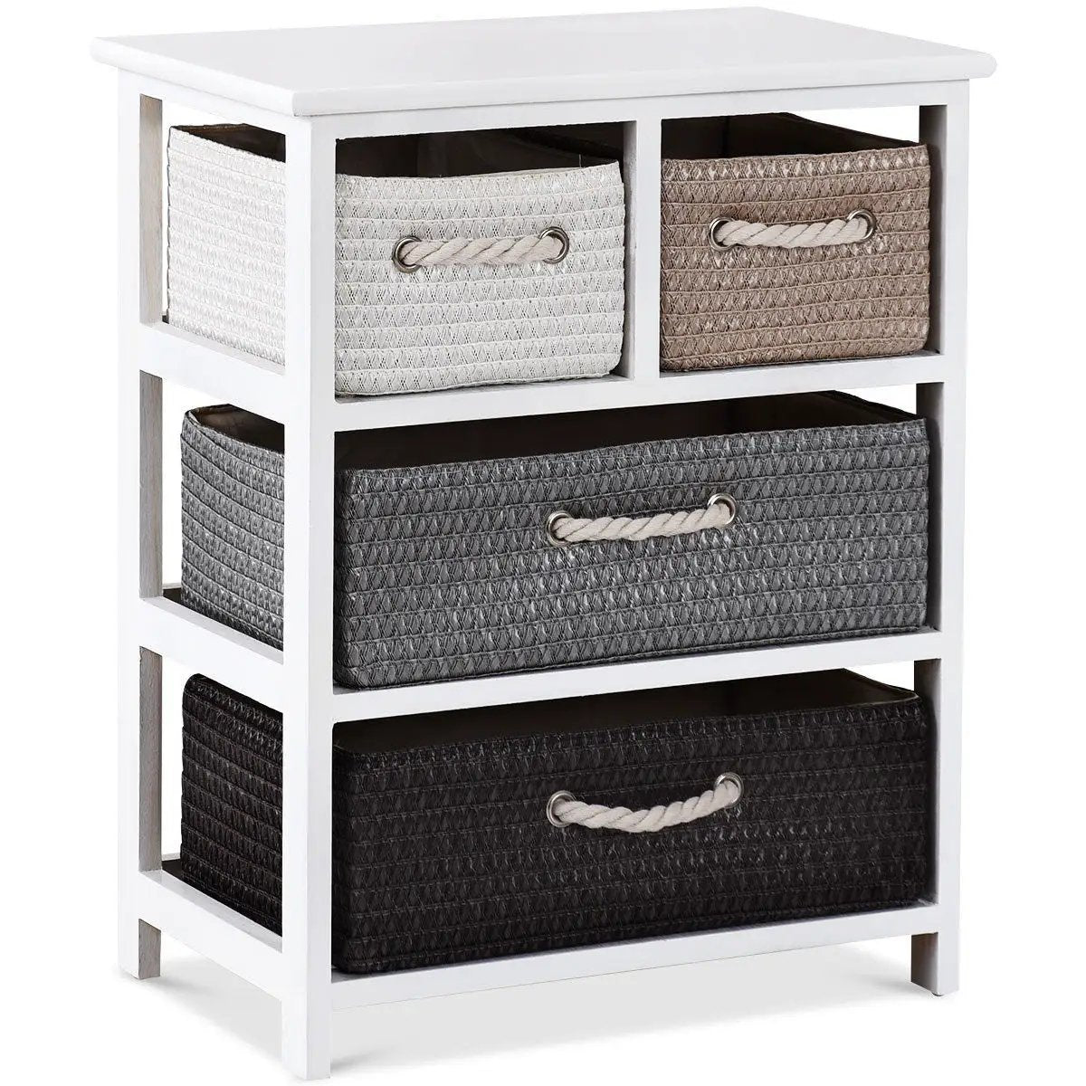 Storage Drawer Nightstand Woven Basket Cabinet Bedside Table by DirectDeals