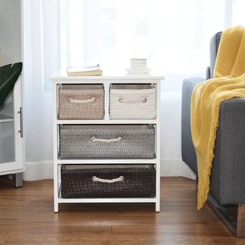 Storage Drawer Nightstand Woven Basket Cabinet Bedside Table by DirectDeals