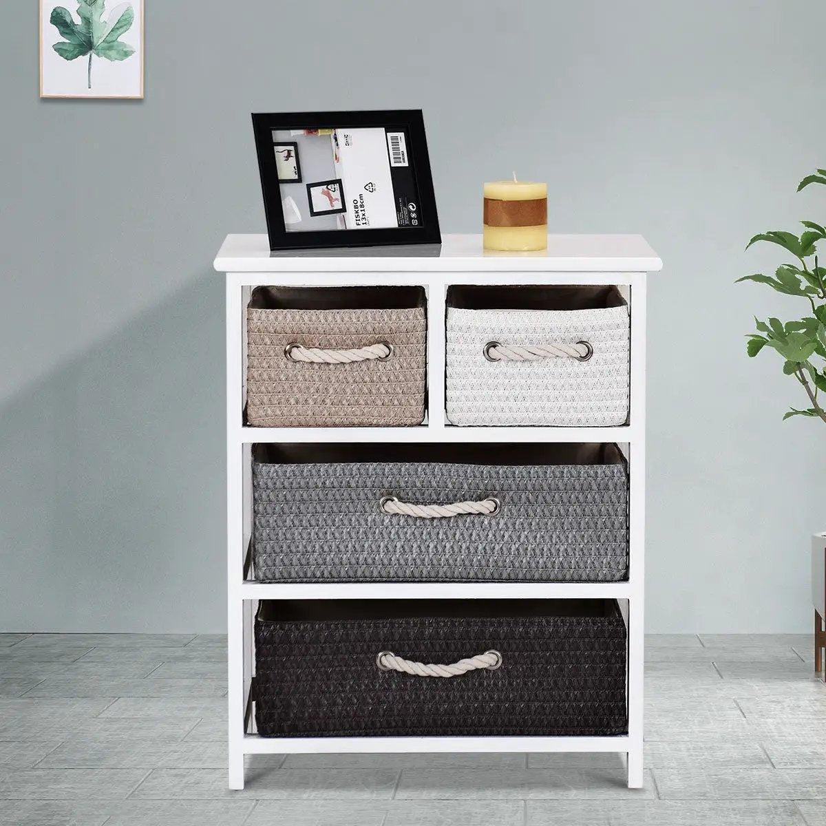 Storage Drawer Nightstand Woven Basket Cabinet Bedside Table by DirectDeals