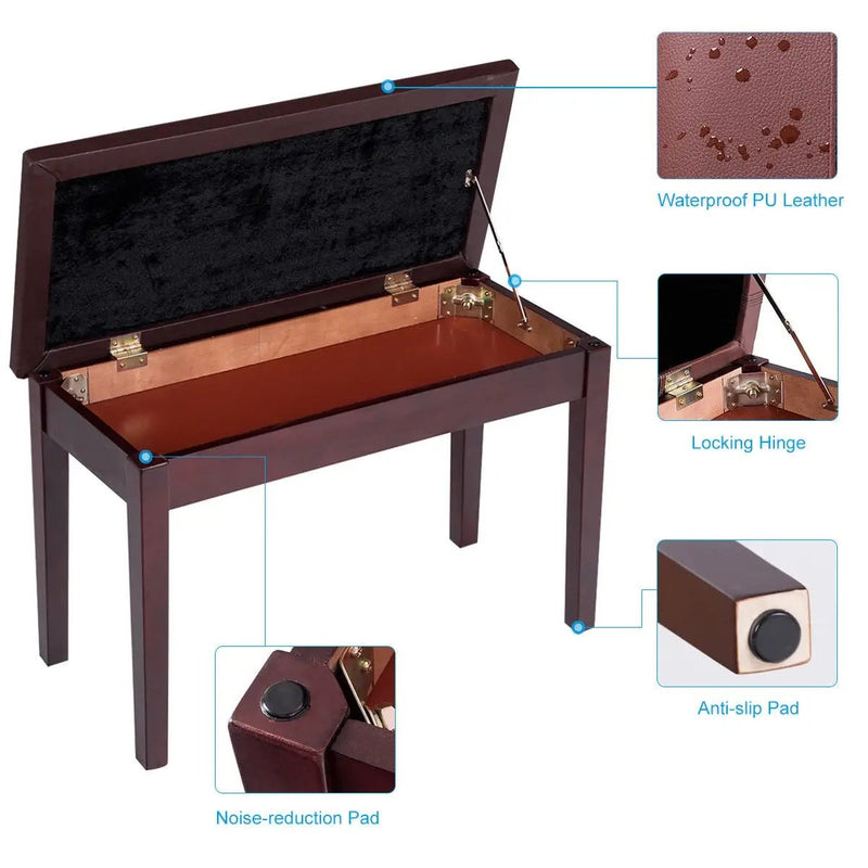 Solid Wood PU Leather Padded Piano Bench Keyboard Seat by DirectDeals
