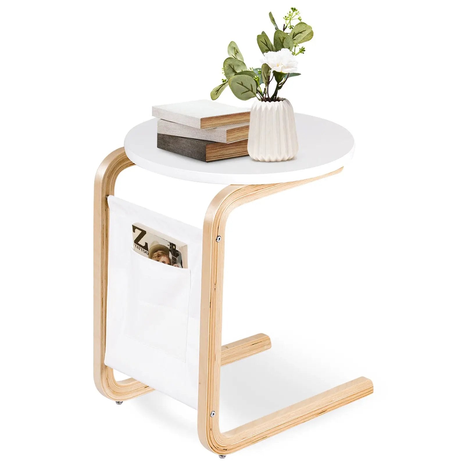 Bentwood Sofa Side Table with Square Tabletop and Storage Bag by DirectDeals