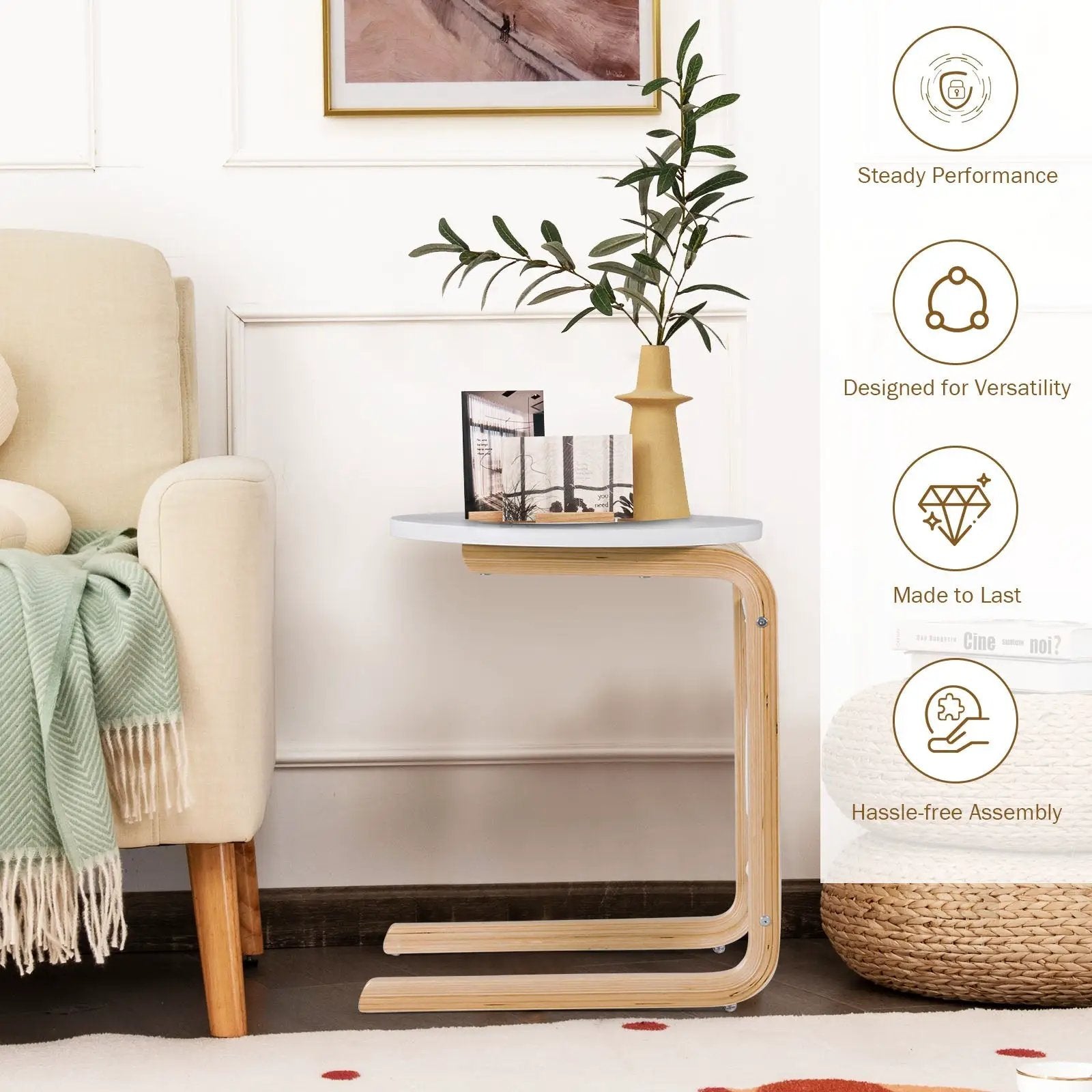 Bentwood Sofa Side Table with Square Tabletop and Storage Bag by DirectDeals