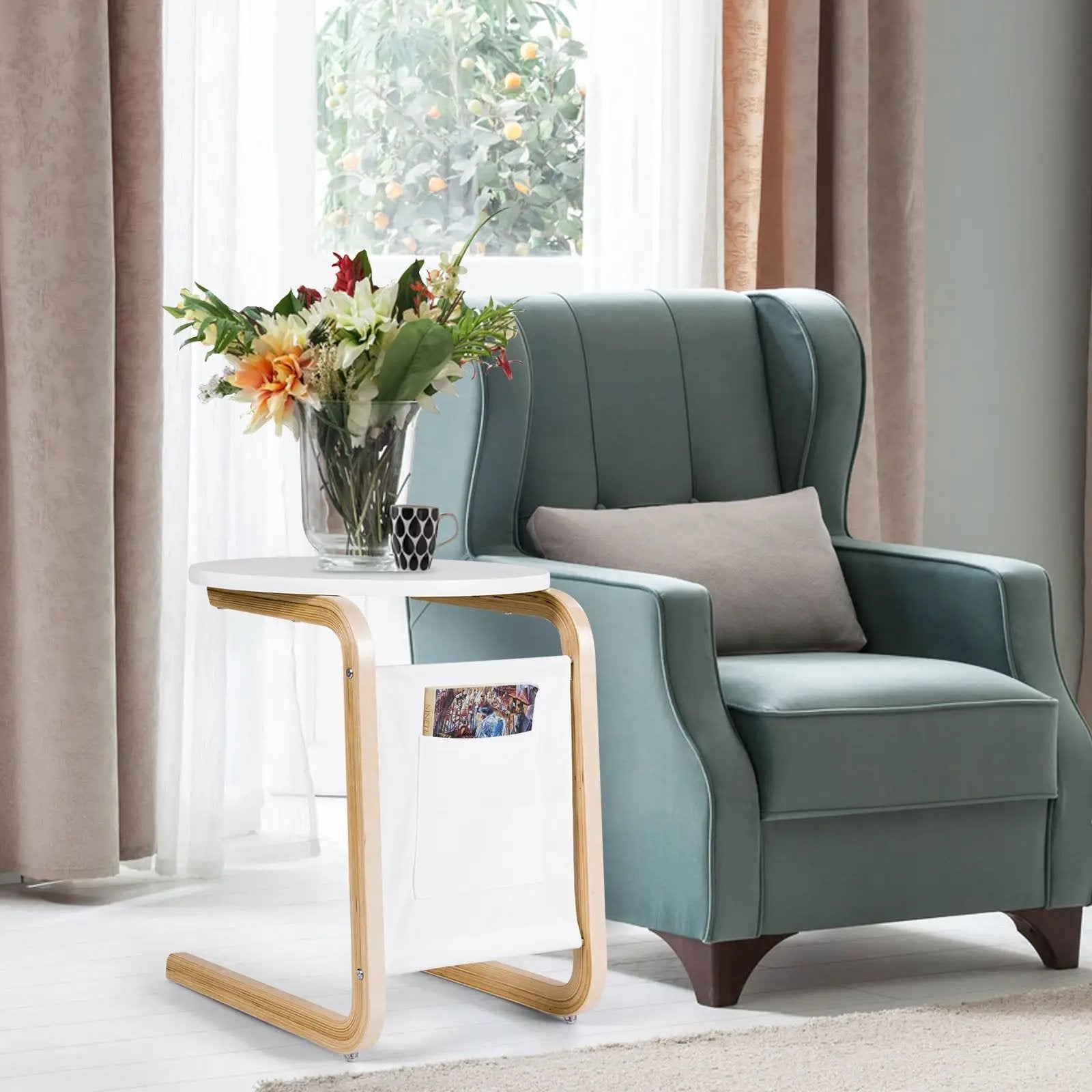Bentwood Sofa Side Table with Square Tabletop and Storage Bag by DirectDeals