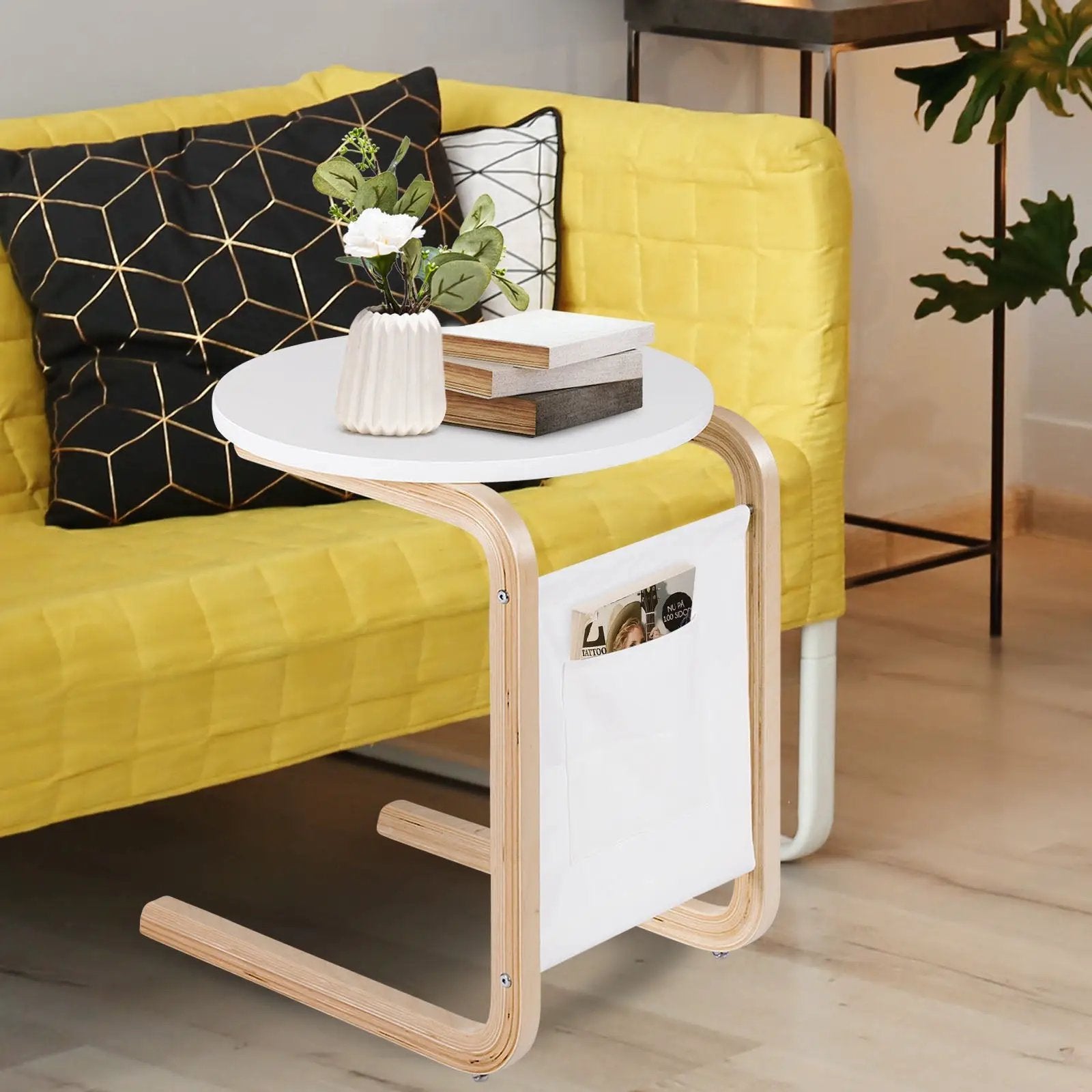 Bentwood Sofa Side Table with Square Tabletop and Storage Bag by DirectDeals