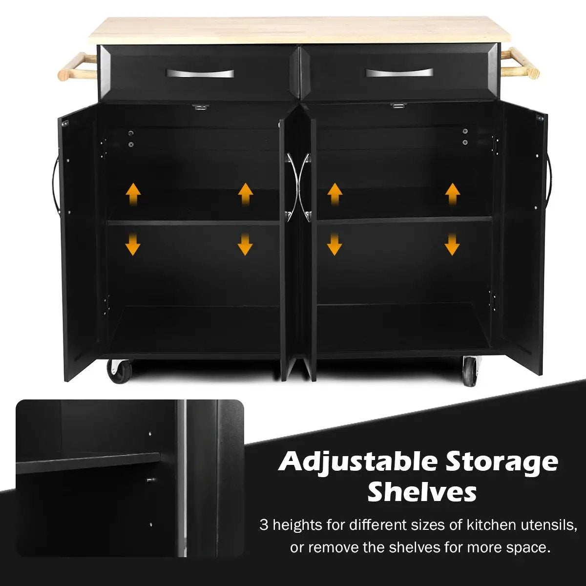 Wood Top Rolling Kitchen Trolley Island Cart Storage Cabinet, photo 11 of 16
