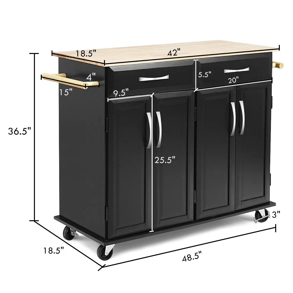 Wood Top Rolling Kitchen Trolley Island Cart Storage Cabinet, photo 9 of 16