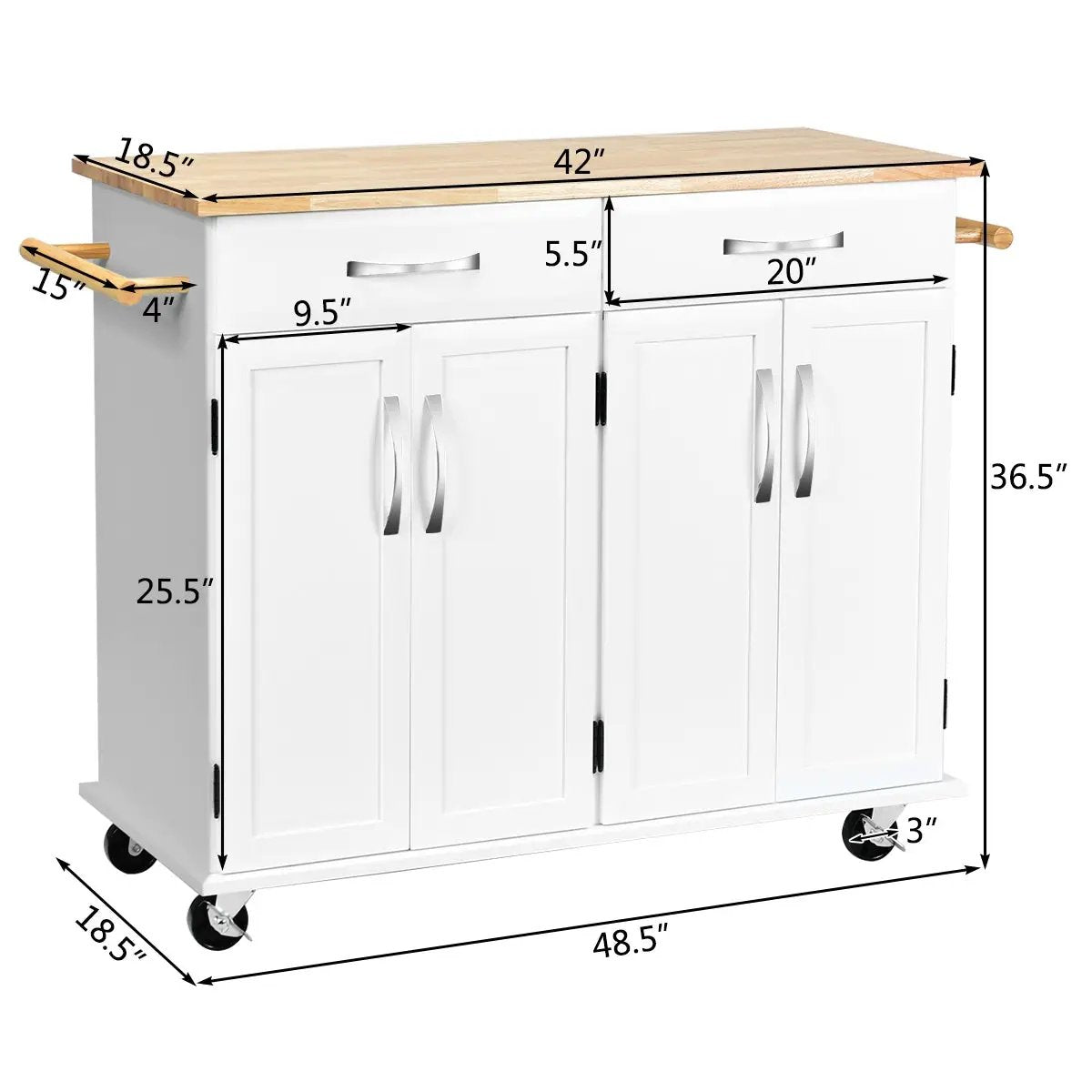 Wood Top Rolling Kitchen Trolley Island Cart Storage Cabinet by DirectDeals