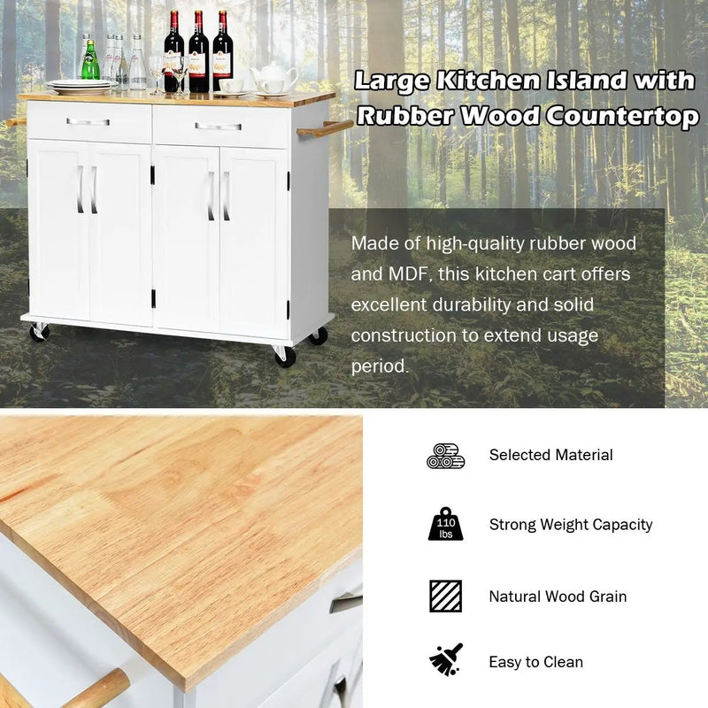 Wood Top Rolling Kitchen Trolley Island Cart Storage Cabinet by DirectDeals