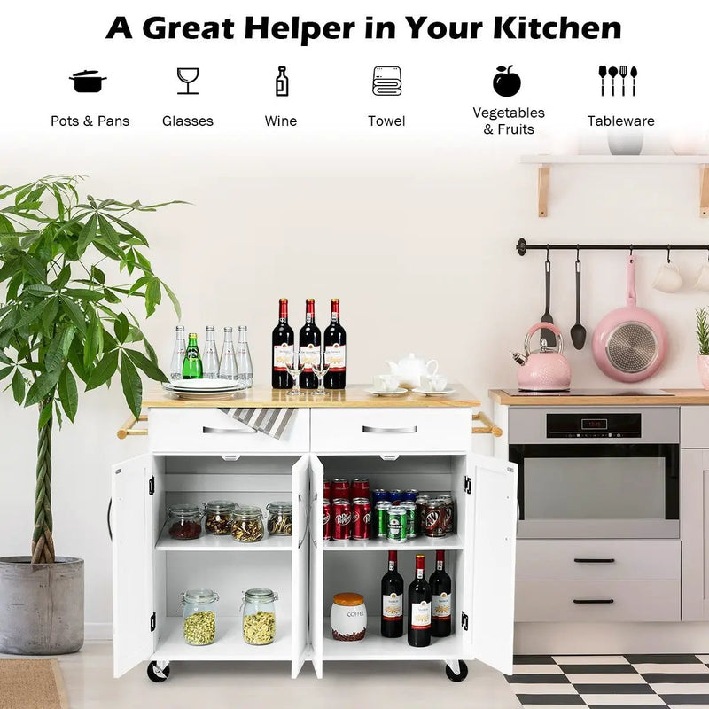 Wood Top Rolling Kitchen Trolley Island Cart Storage Cabinet by DirectDeals