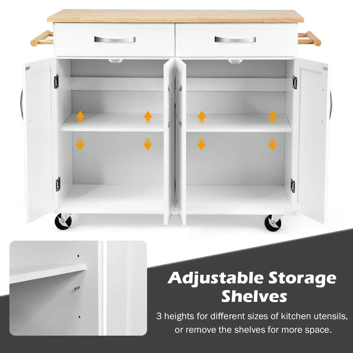 Wood Top Rolling Kitchen Trolley Island Cart Storage Cabinet, photo 12 of 16