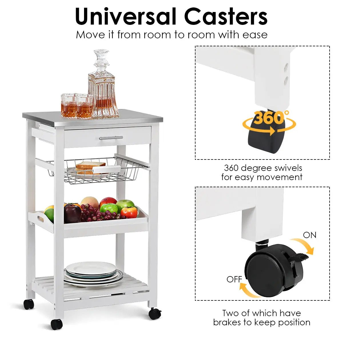 Kitchen Island Cart with Stainless Steel Tabletop and Basket by DirectDeals