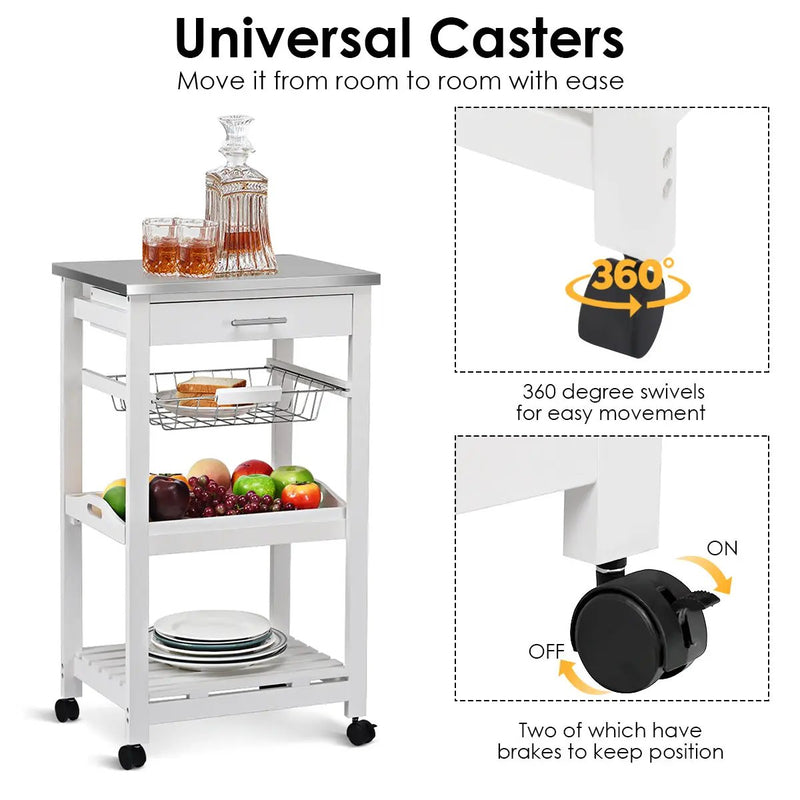 Kitchen Island Cart with Stainless Steel Tabletop and Basket by DirectDeals