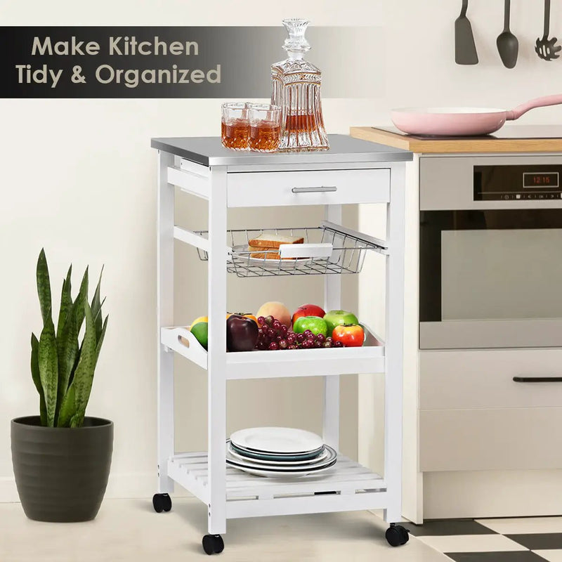 Kitchen Island Cart with Stainless Steel Tabletop and Basket by DirectDeals