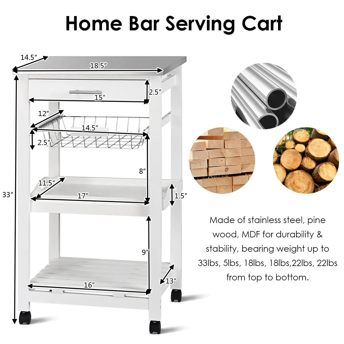 Kitchen Island Cart with Stainless Steel Tabletop and Basket by DirectDeals