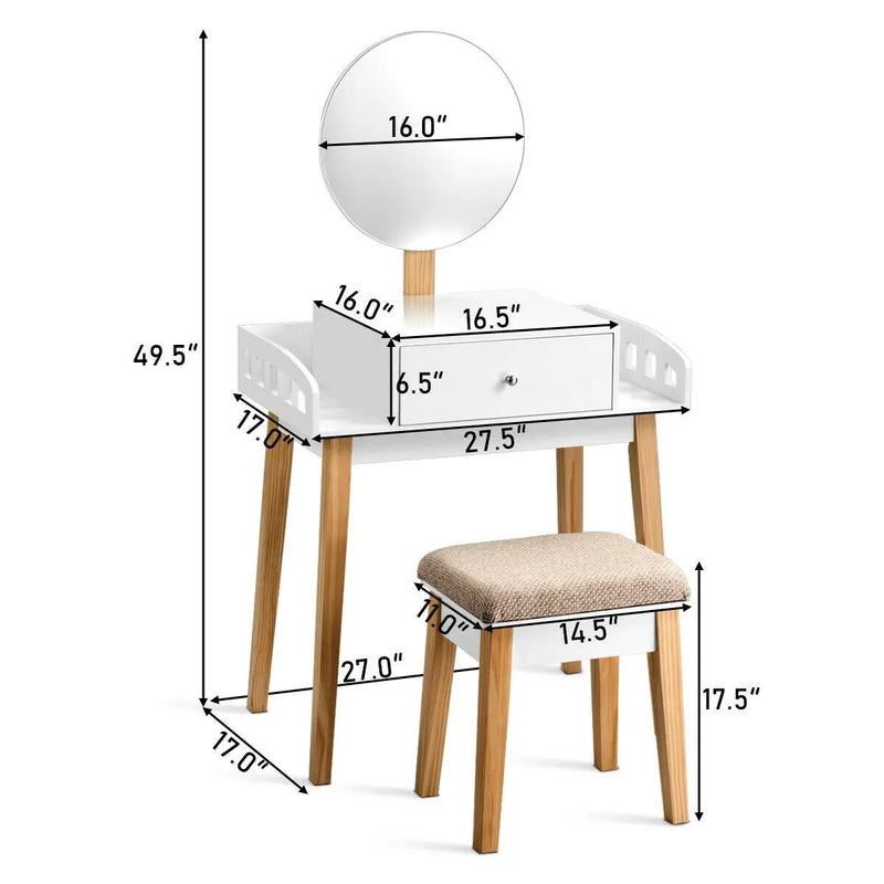 Wooden Makeup Dressing Mirror Table Set with Drawer by DirectDeals