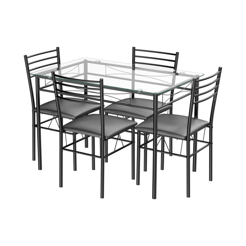 5 Pieces Dining Set with Tempered Glass Top Table and 4 Upholstered Chairs by DirectDeals